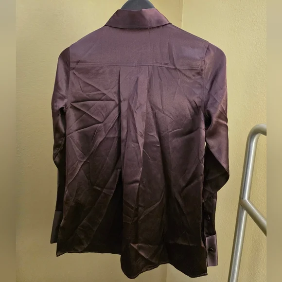 Big Sale! Reiss Silk Satin Concealed-Placket Shirt in Burgundy - Picture 8 of 9